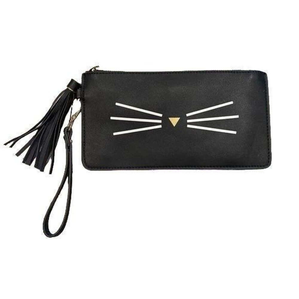 Black Cat Whiskers Clutch Purse Bag Cat Lady Handbag Kitty Faux Leather Clutch